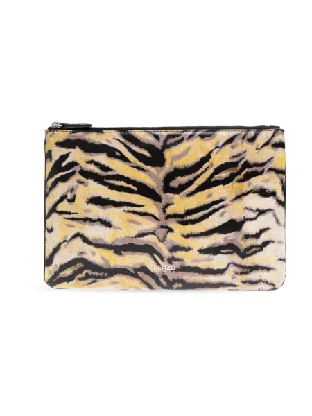 Kenzo saszetka skórzana Pouch beżowa