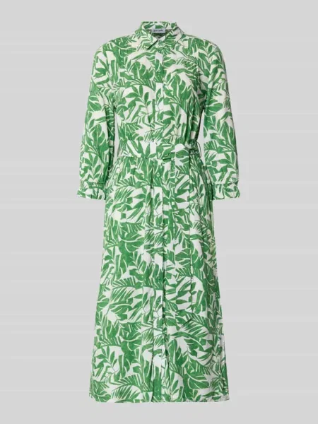 Sukienka midi z czystej z kołnierzem wykładanym More & More zielona