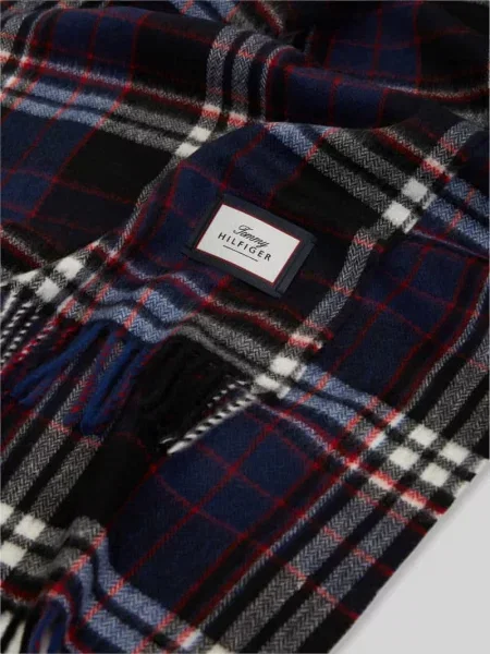 Tommy Hilfiger Wełniany szalik Mężczyźni Wełna wielokolorowy ONE SIZE czarna