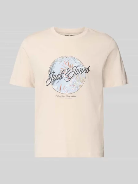 T-shirt z okrągłym dekoltem model HONOLULU' Jack & Jones beżowa