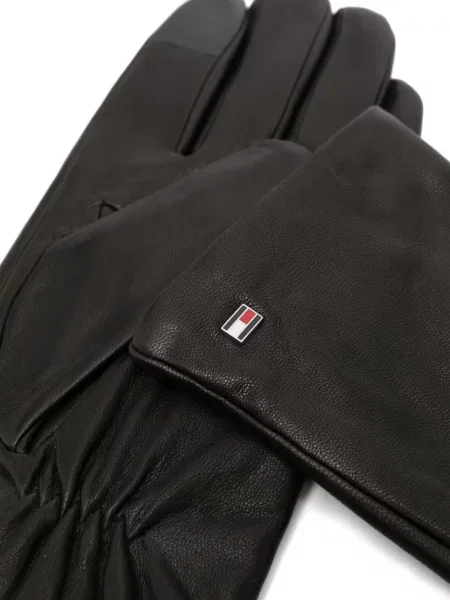 Iš natūralios odos pirštines Tommy Hilfiger su autografu juoda