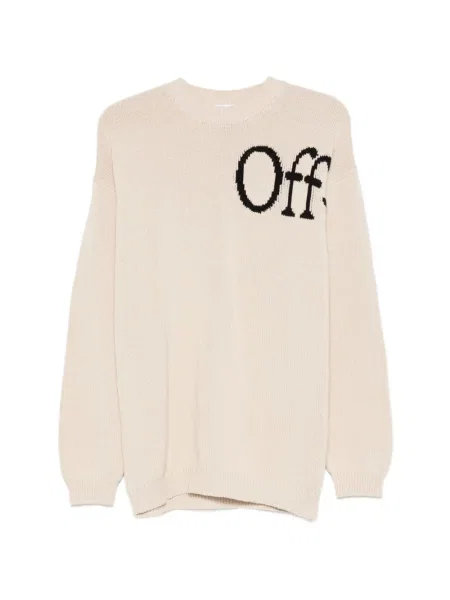 Pulover Off-white cu decolteu rotund alb