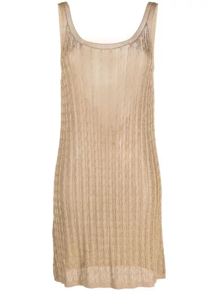 Rochie midi Prada fără mâneci tricotate până la genunchi auriu