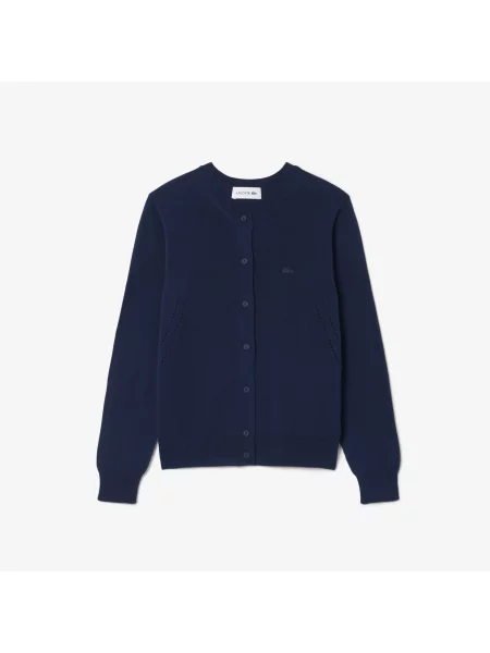 Lacoste Kardigan Z Prążkowanej Dzianiny 3D Granatowy niebieski