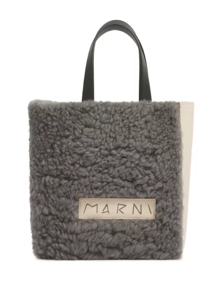 Geantă shopper Marni din piele gri