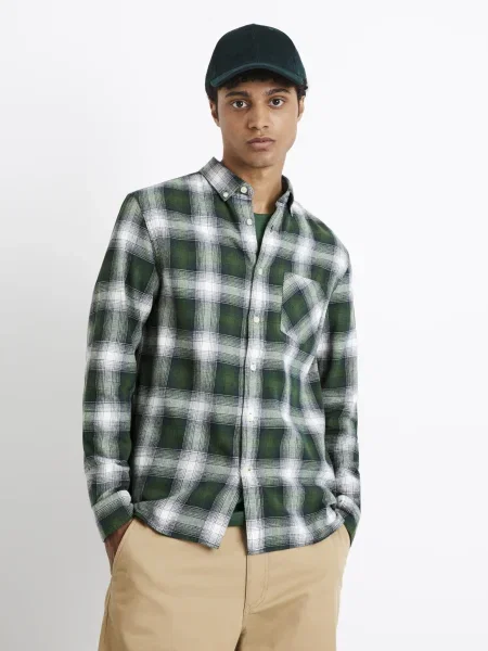 Кариран фланелен карирана риза Celio сиво