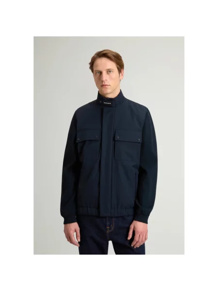 Lniana kurtka Woolrich niebieska