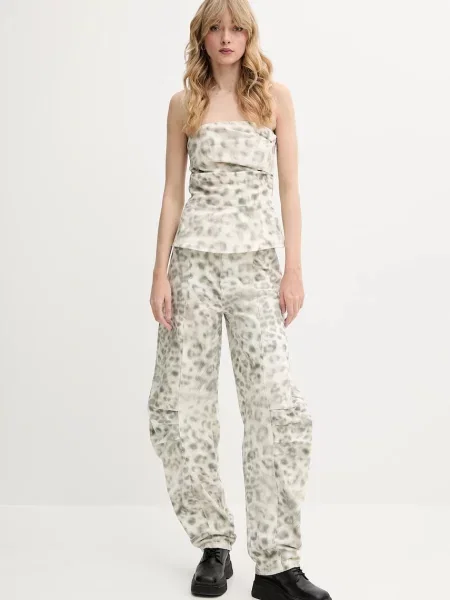 Rotate jeansy high waist beżowe