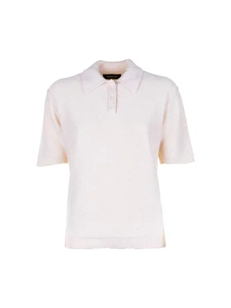 Dzianinowe polo Fabiana Filippi z cekinami beżowe