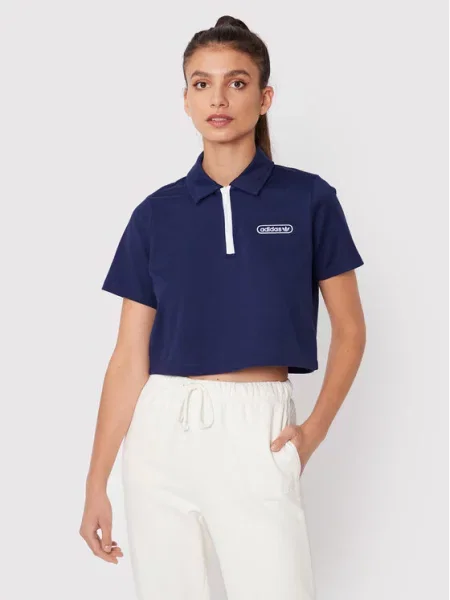Укороченное поло Adidas синее