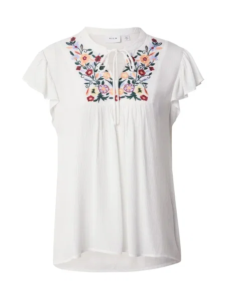 VILA Bluză VIMESA verde / lila / portocaliu / roșu alb