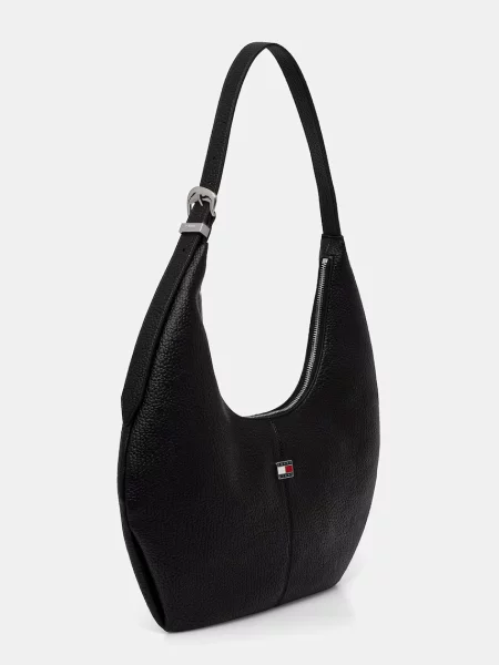 Geanta hobo Tommy Jeans din piele negru