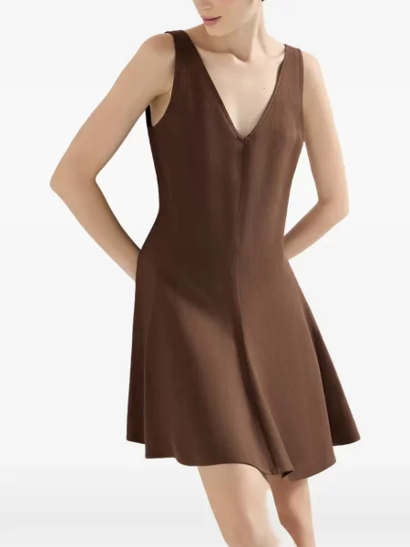 Lniana sukienka mini Brunello Cucinelli brązowa