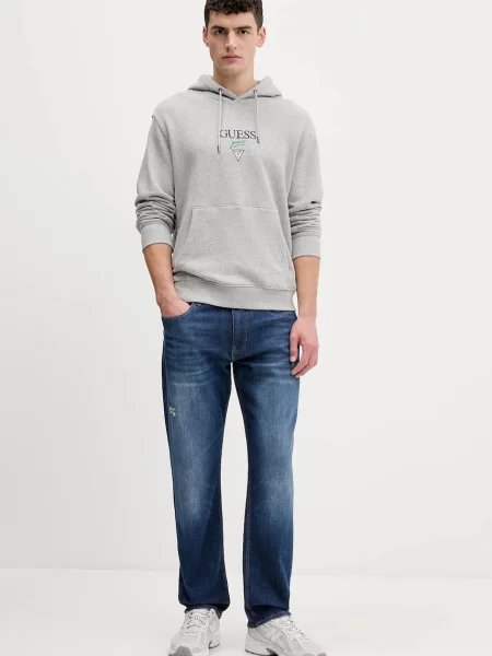 Меланжевый свитер Guess Jeans с капюшоном серый