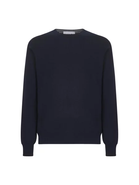 Sweter D4.0 wełniany z okrągłym dekoltem niebieski