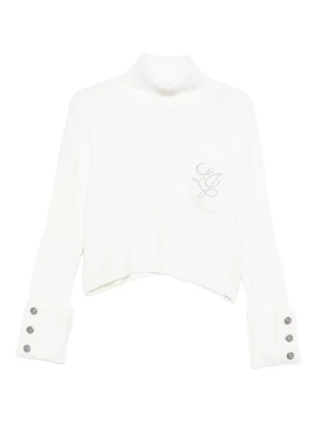 Pulover cu guler înalt heláncă Liu Jo cu nervuri alb