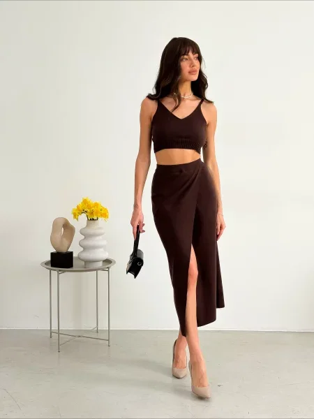 ART KNIT Спідниця міді Бавовна/еластан коричневий