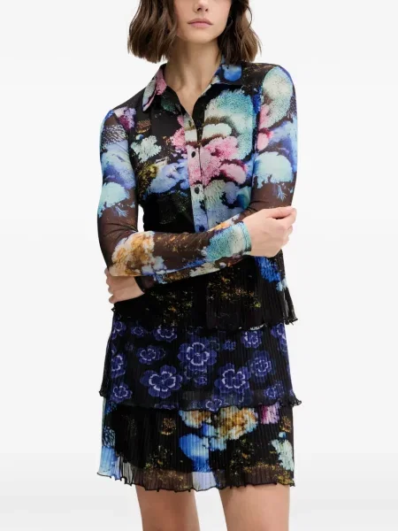 Rochie mini Desigual cu model floral plisată de costum negru