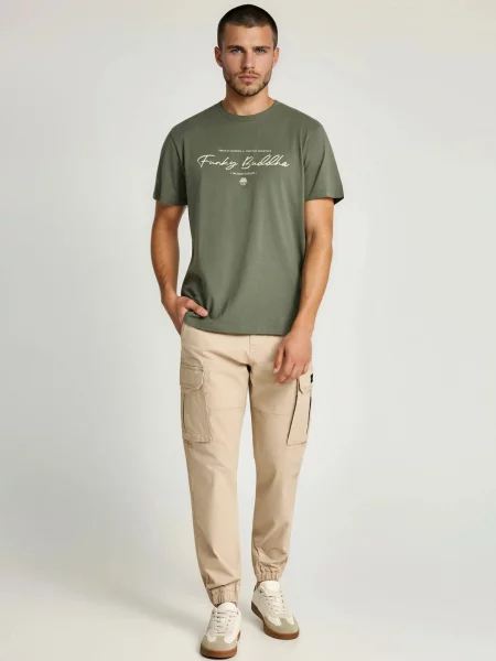 Funky Buddha Tricou verde închis / murdar alb