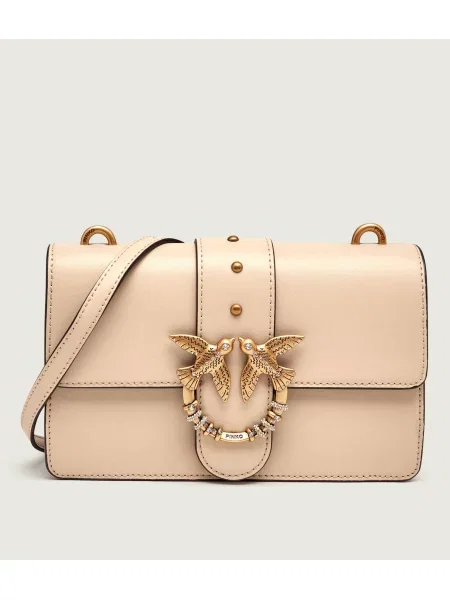 Pinko De piele geantă pe umăr Love One Mini bej