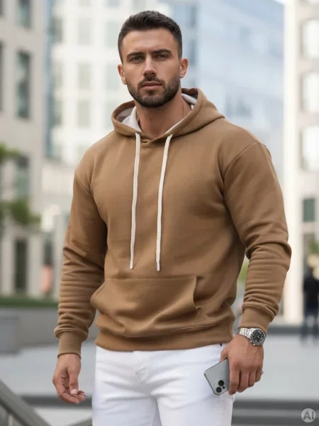 Bluza z kapturem kangurka kamelowa Dstreet