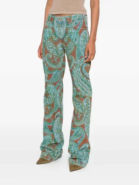 Дънки straight leg Etro с принт с пейсли десен синьо