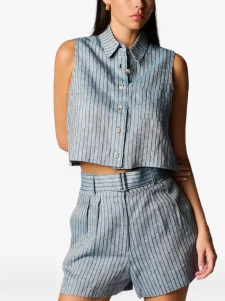 Kołnierzykowy top Hevron w paski niebieski