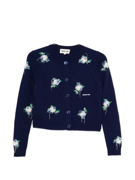 Cardigan Shushu/tong cu broderie cu model floral albastru