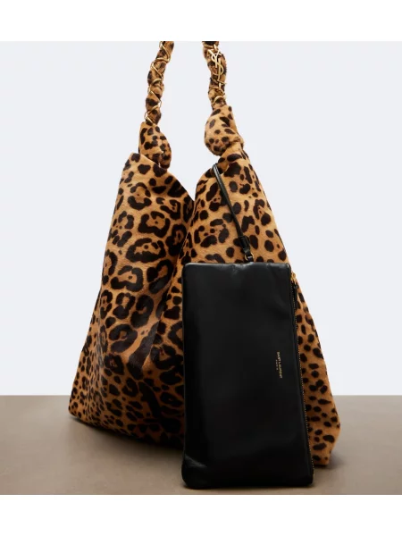 Geantă Saint Laurent cu imagine cu model leopard maro