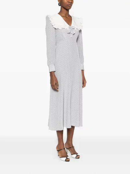Puntíkaté midi šaty Alessandra Rich s volány po kolena šedé