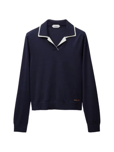 Tricou polo Versace de lână albastru