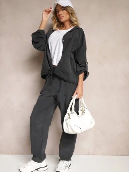 Ciemnoszare Spodnie High Waist w Klasycznym Stylu Arivora szare