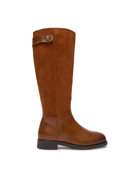 Μπότες Ιππασίας Tommy Hilfiger Th Stud Leather Mix Long Boot καφέ