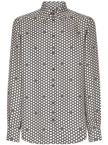 Cămașă Dolce & Gabbana de mătase cu imagine cu imprimeu geometric negru