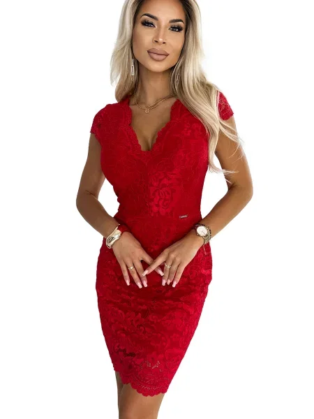 Rochie mini Numoco cu mâneci scurte din dantelă scurtă
