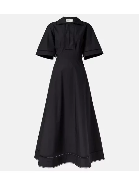 Rochie midi Róhe cu broderie până la genunchi din poplin negru