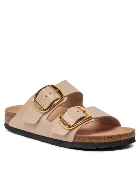 Kožené šľapky Birkenstock s prackou béžová