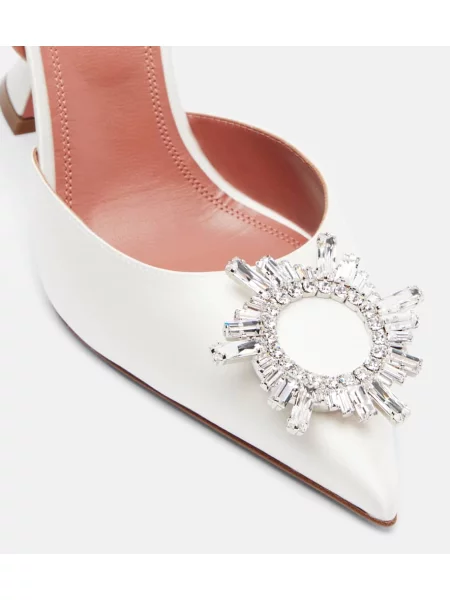 Pantofi cu toc Amina Muaddi din satin slingback alb