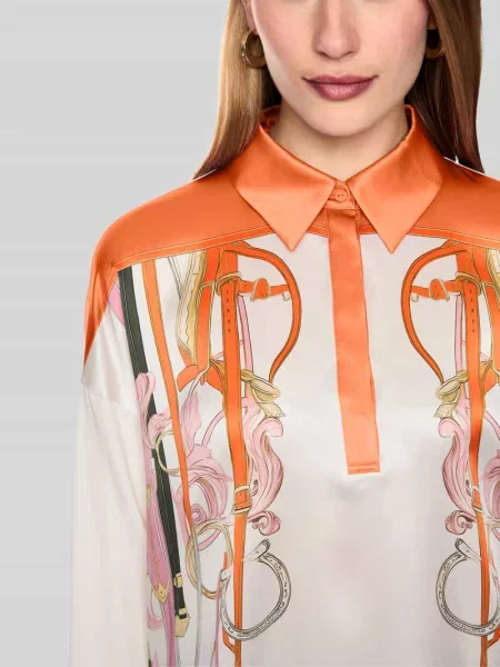 Bluzka koszulowa o kroju relaxed fit z domieszką jedwabiu Marc Cain biała