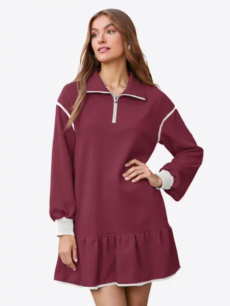 Imily Bela Rochie roșu burgundy alb