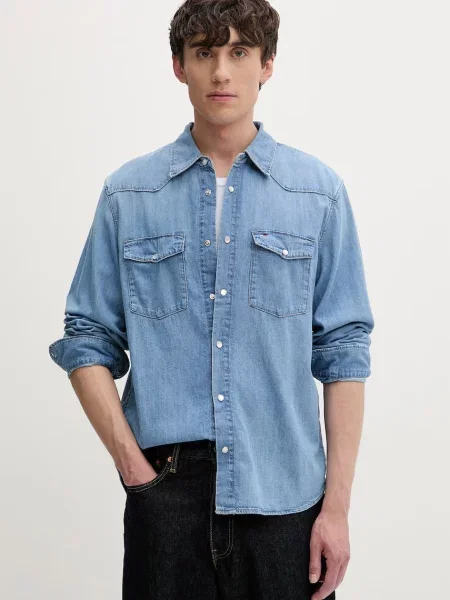 Tommy Jeans cămașă pentru bărbați din albastru