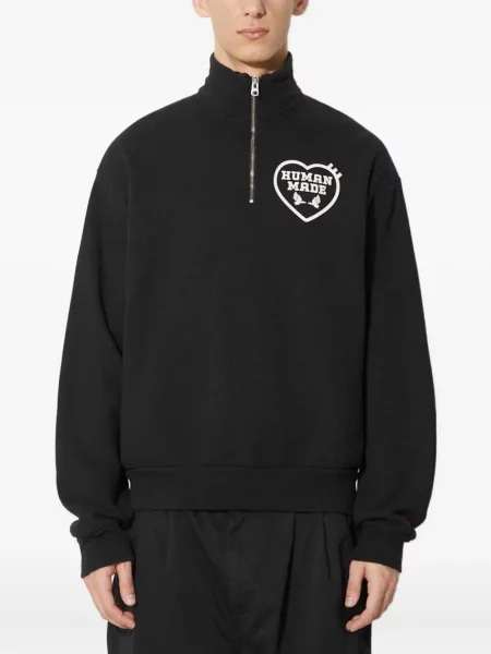 Hanorac Human Made cu motiv cu inimi de jumătate de fermoar negru