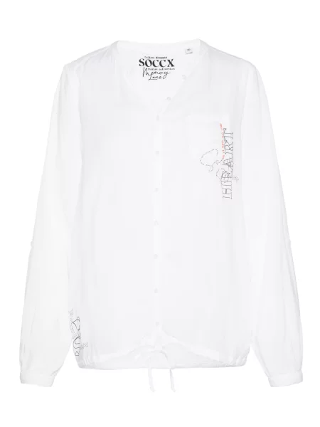 Soccx Bluză Memory Lane maro închis / corai / lână alb