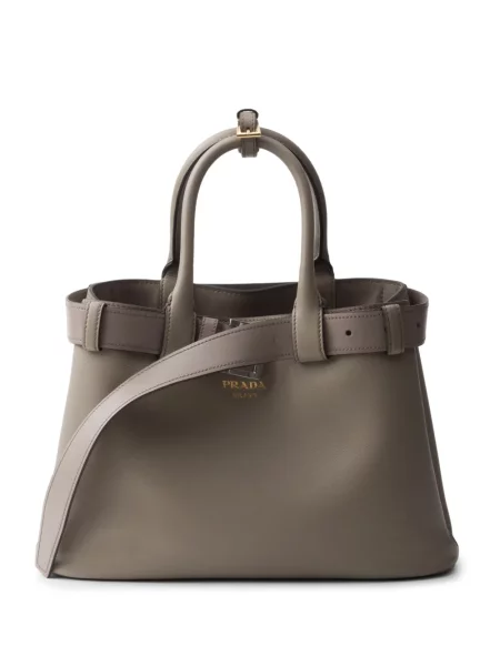 Kožna kožna torba Prada siva