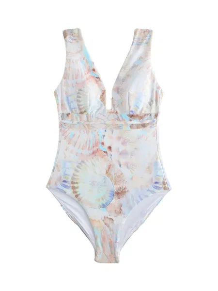 Next Costum de baie întreg albastru deschis / maro închis / portocaliu piersică alb