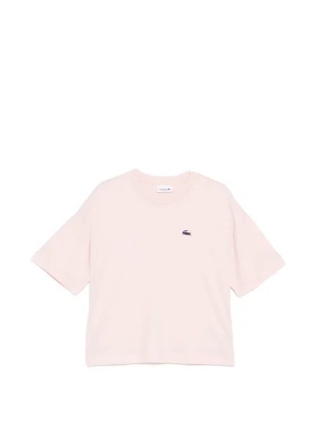 Tricou Lacoste cu petice cu decolteu în U roz