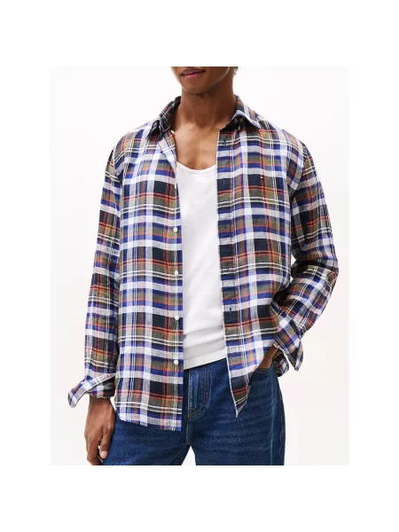 Lniana koszula Tommy Hilfiger w kratę
