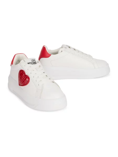 Sneakersy Love Moschino skórzane w serca z logo białe