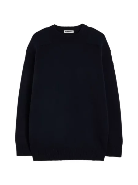 Pulover Jil Sander de lână cu decolteu rotund albastru