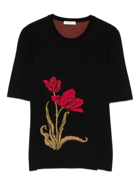 Tricou Erdem cu model floral tricotate negru